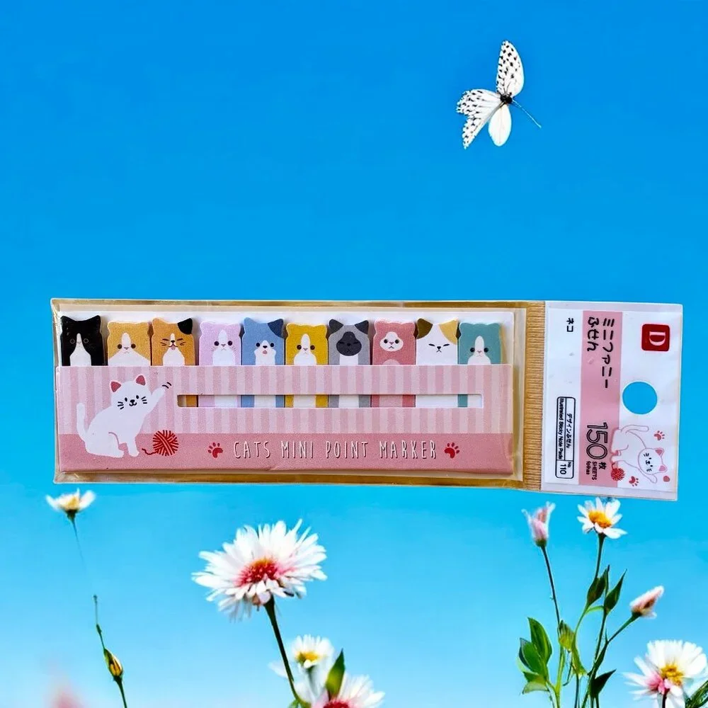 Cat Shape Sticky Note Flags Book Marker Memo from Japan 150 Sheets NEW